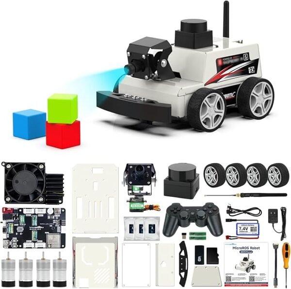Yahboom Raspberry Pi 5 8GB Programming Educational Robot AI Vision ROS2 SLAM Building Navigation Electronic Education Project HD Camera APP Control Applicable Mechanical Engineer (with RPi5-8GB)