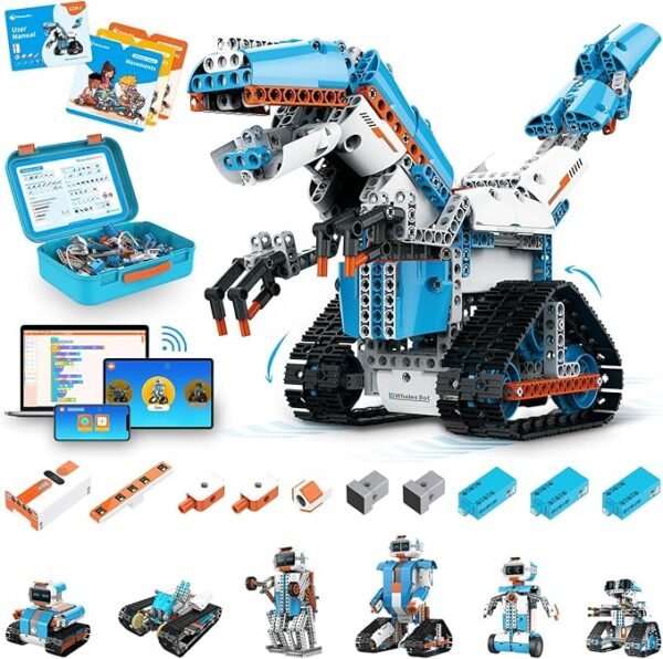 WhalesBot E7 Pro Programming Robot 12-in-1 For Ages 8 and Up App Controlled Scratch/Python/C Language Blocks Toy STEM Education Coding Educational Toy Craft Kit Sensor 3D Assembly Guide with Japanese