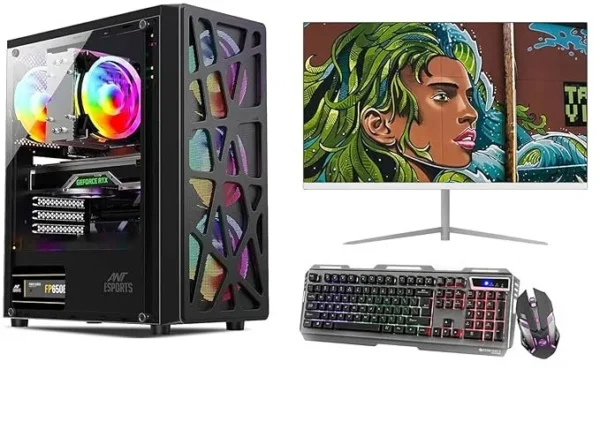 KRYNORCXY Gaming Pc Desktop Computer Full Set Core I7 3770 |16GB Ram |Windows 10| GT 4GB 730 DDR5 Graphics Card with 22inches led Monitor RGB Keyboard Mouse Wi-fi Ready to Play (256GB SSD/1TB HDD)