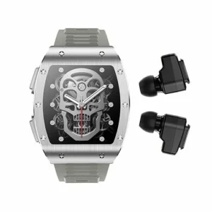 Smart Watch with Earbuds, 2 in 1 Military Bluetooth Smart Watch, 1.91″ HD IPS Screen Smartwatch for Men, Rugged Military Bluetooth Call Fitness Tracker, IP67 Waterproof, AI Voice Assistant (Silver)